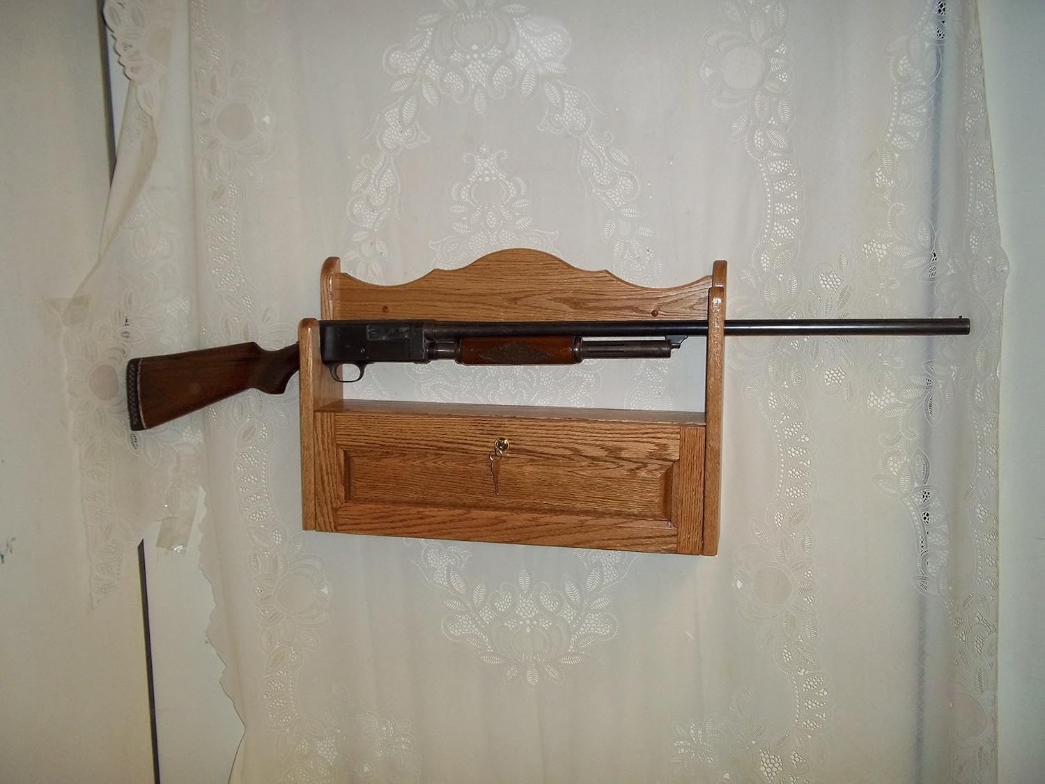 handmade 1 Gun Rack with Locking Storage Compartment ~ Golden Oak Finish