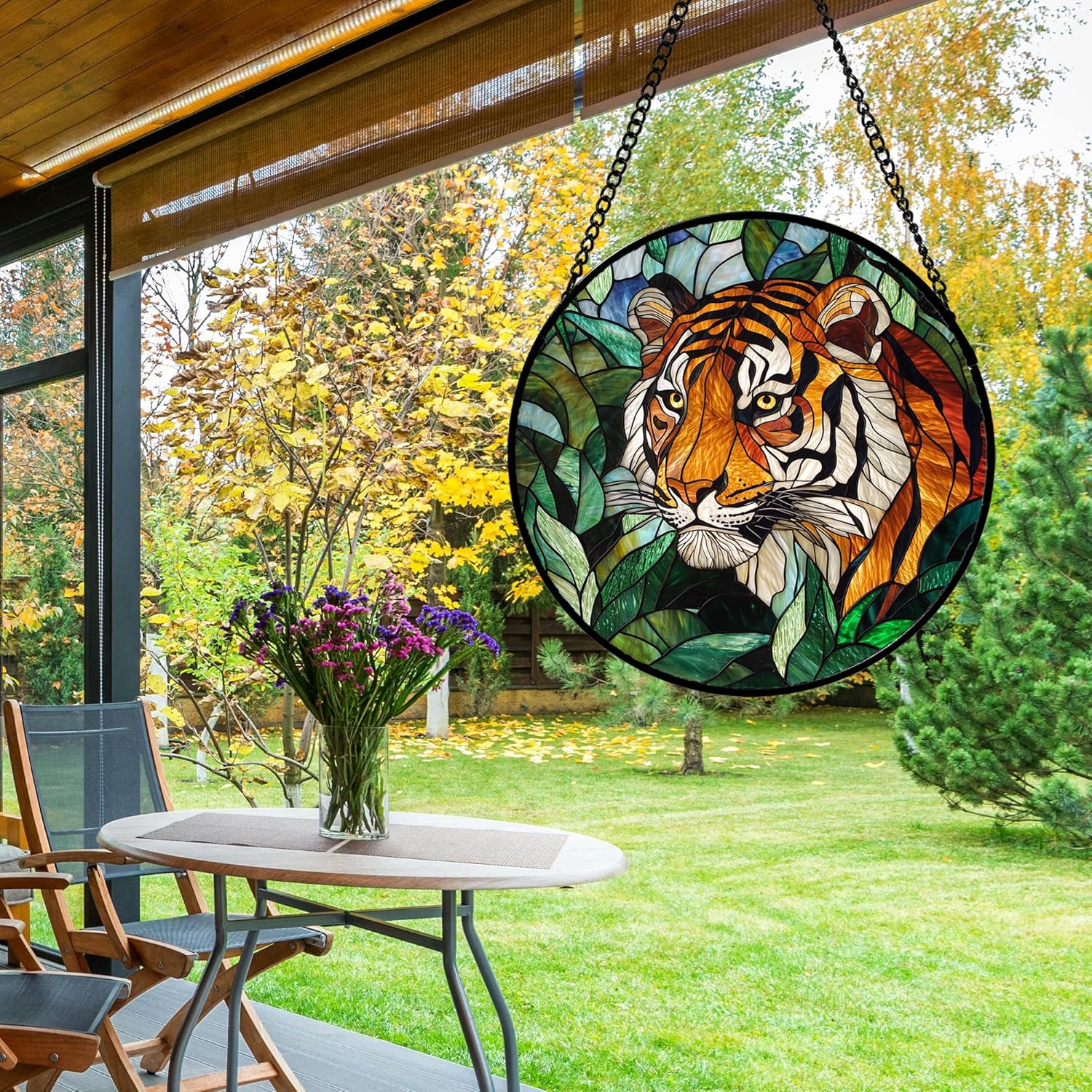 Stained Glass Window Hanging, Fierce Tiger Sun Catcher for Door Home Decor Wild Animals Suncatcher Christmas Mother's Day Birthday Gifts for Women Men Mom and Nana 6.3 in