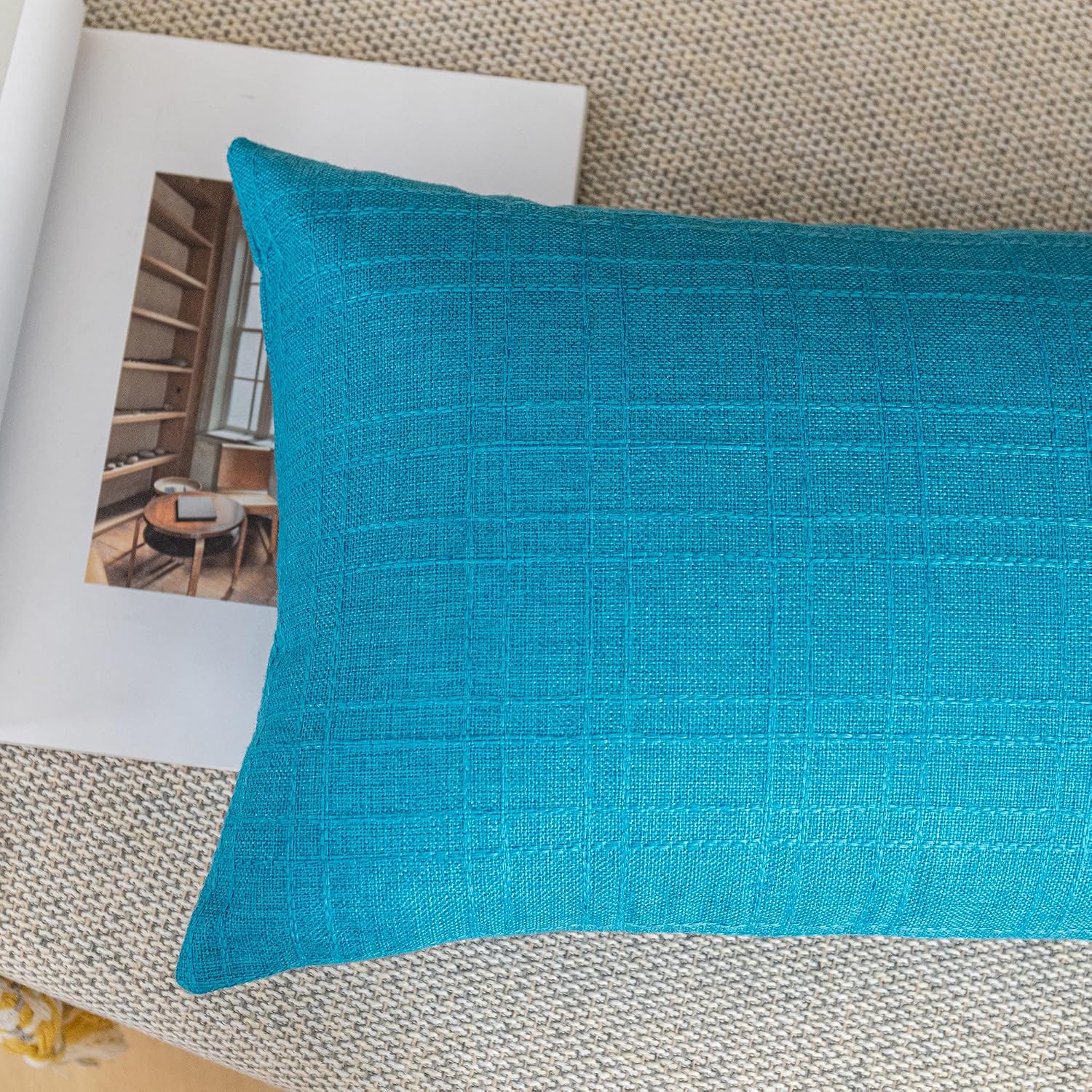 Kevin Textile Outdoor Waterproof 12”x20” Pillow Covers 2 Pack, Peacock Blue image 4