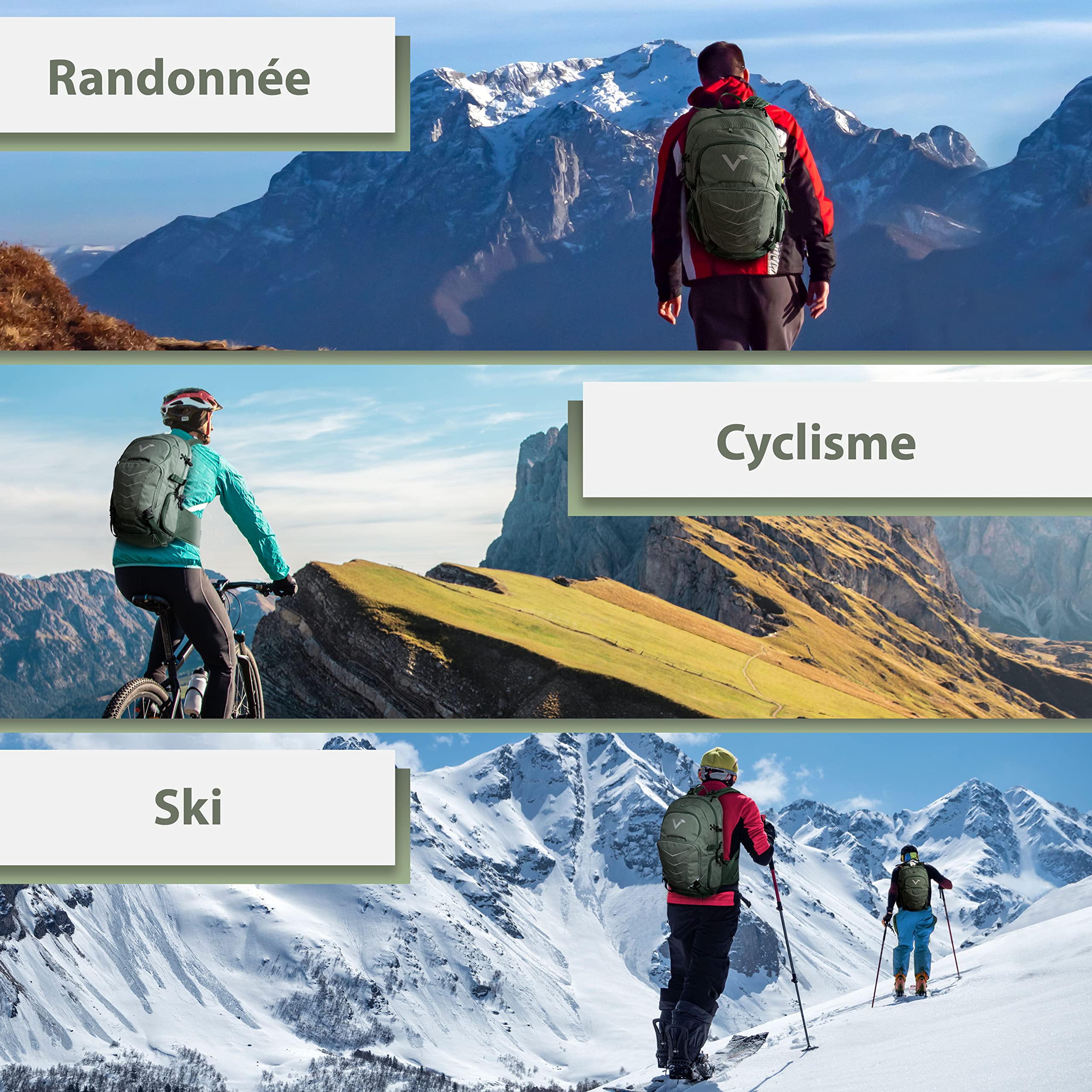 Valkental - Sac à dos de haute qualité & durable avec ceintures de hanche rétractables | 22L | Extensible avec sac banane - Adapté comme sac à dos de randonnée & sac à dos de vélo