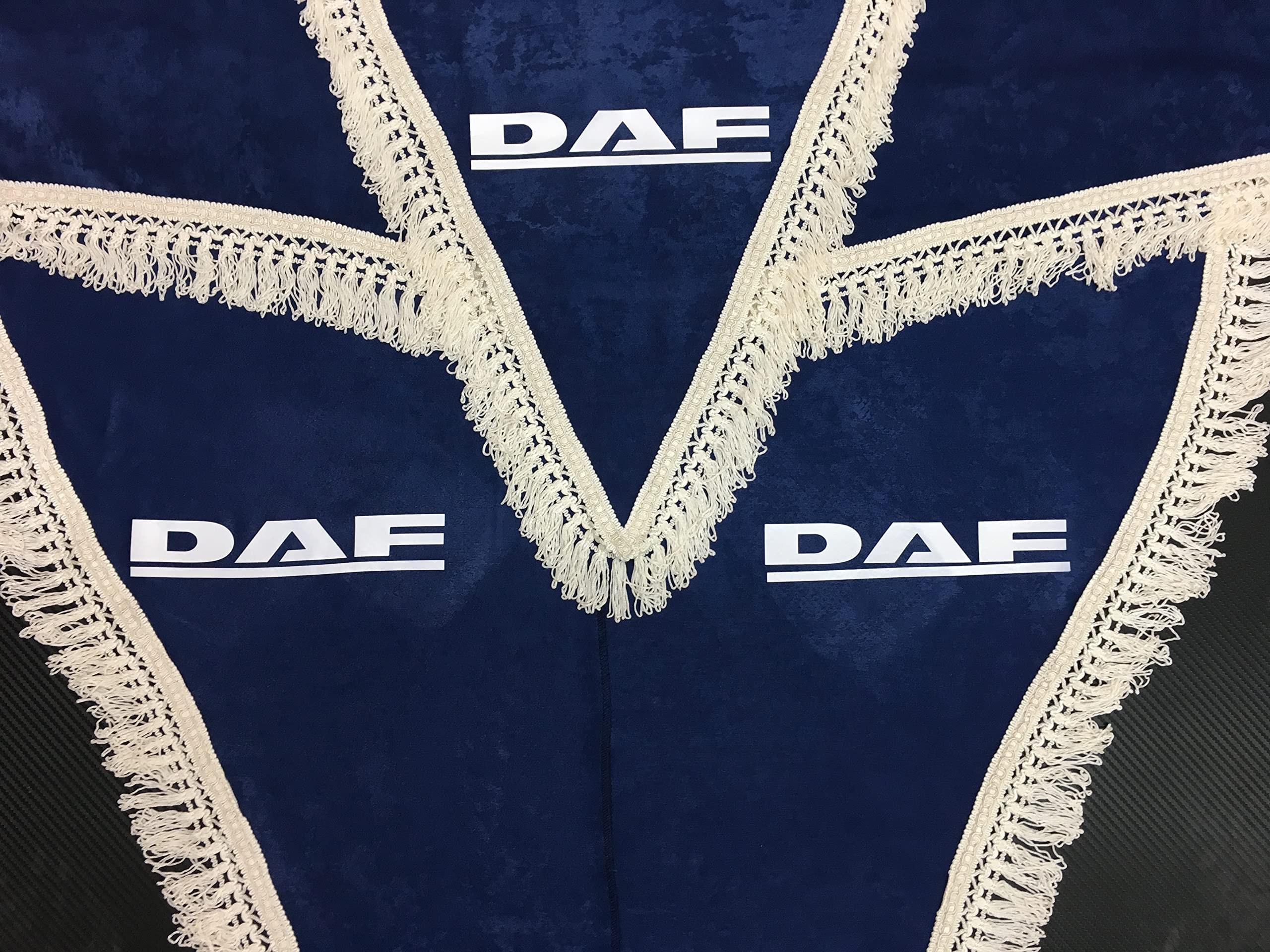 Rideaux décoratifs Sertplas pour camion avec frange. Avec logo DAF. BLEU.