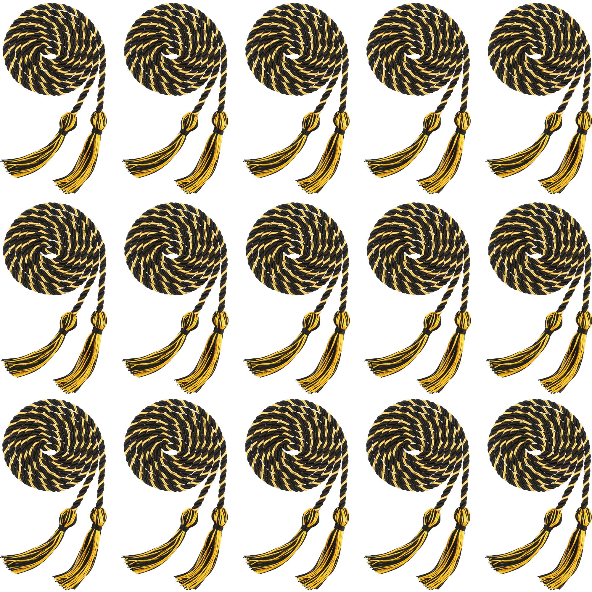 Cordon d'honneur tressé avec pompons pour diplôme d'étudiant - Pack de 15 noir jaune