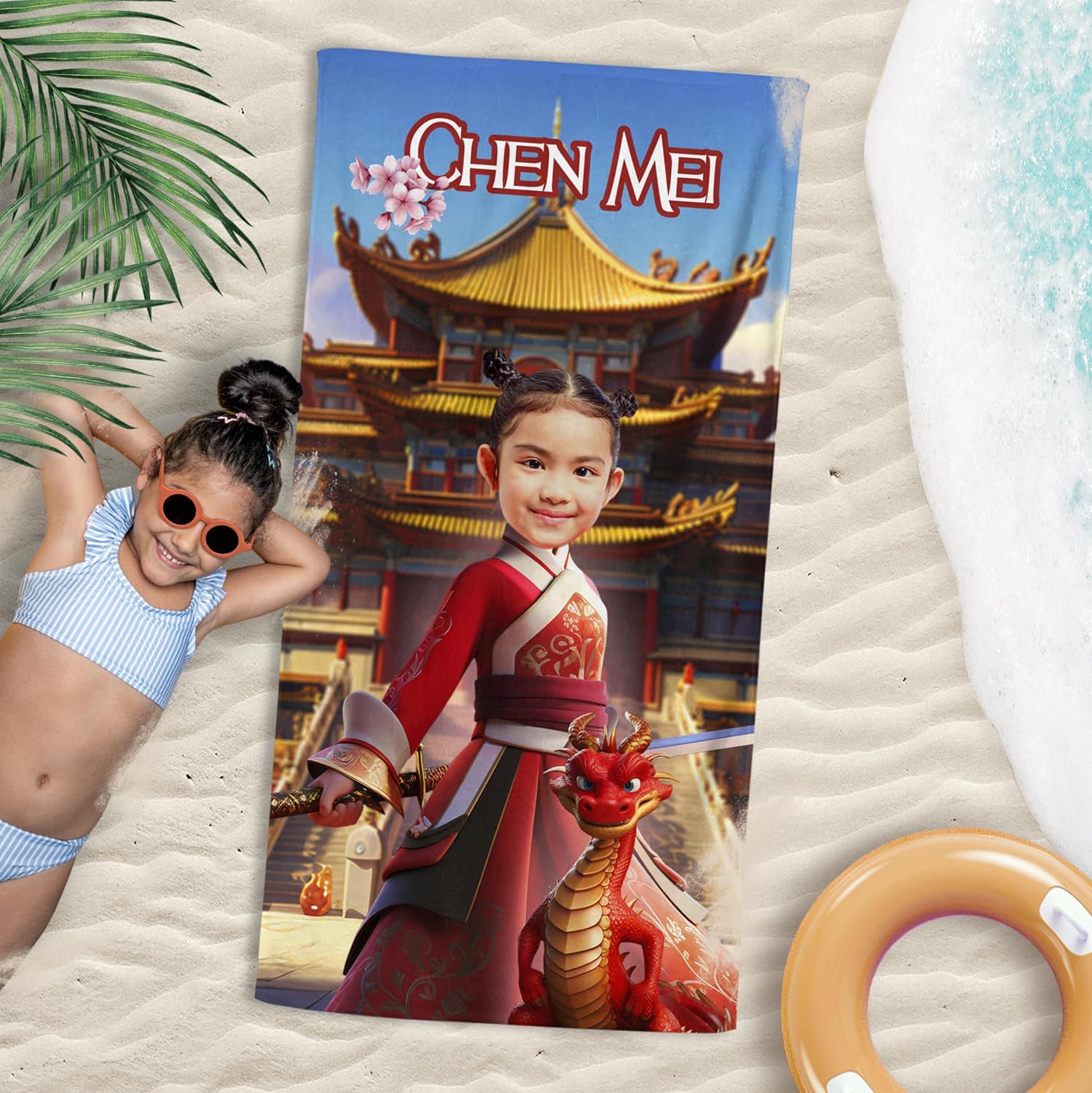 Personalized Beach Towels for Kids, Quick Dry Beach Towel, Asian Princess Towel 30 x 60, Pool Towel for Girls, Unique Gifts for Her Birthday, Sister Niece Daughter Gift, Girls Bath Towels KC66