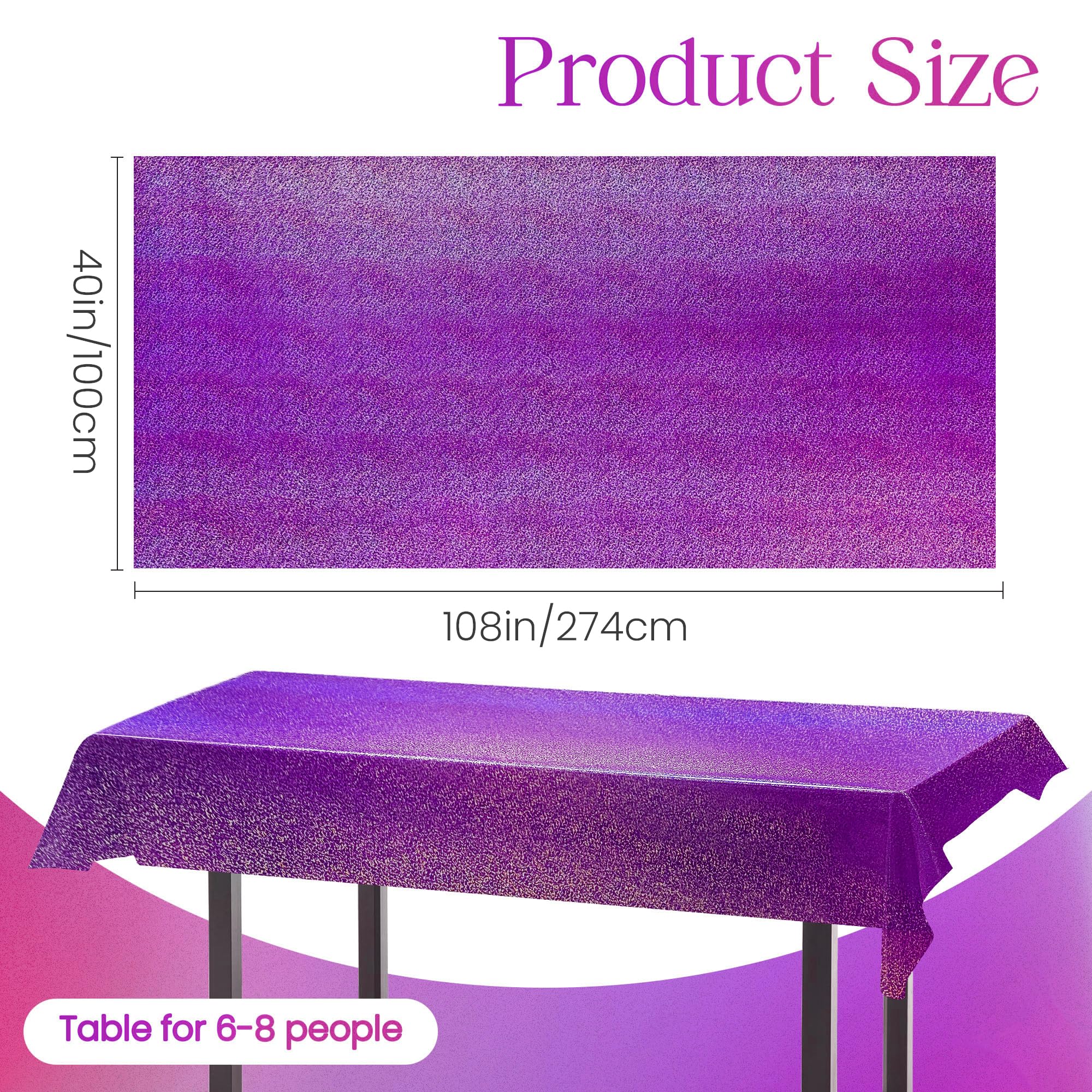 Sparkling Holographic Laser Tablecloth - Shimmering, Waterproof, Easy to Clean - Ideal for Bachelorette, Birthday, Wedding, and Anniversary Party Decorations (Purple, 1)