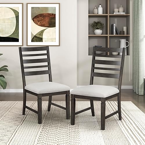 Dining Chairs Set of 2, Wood Frame and Beige Textured