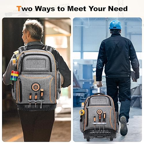 Miniatura 7 de Mochila de herramientas con rueda, mochila de herramientas rodantes para electricista, bolsa de herramientas con ruedas para trabajos de