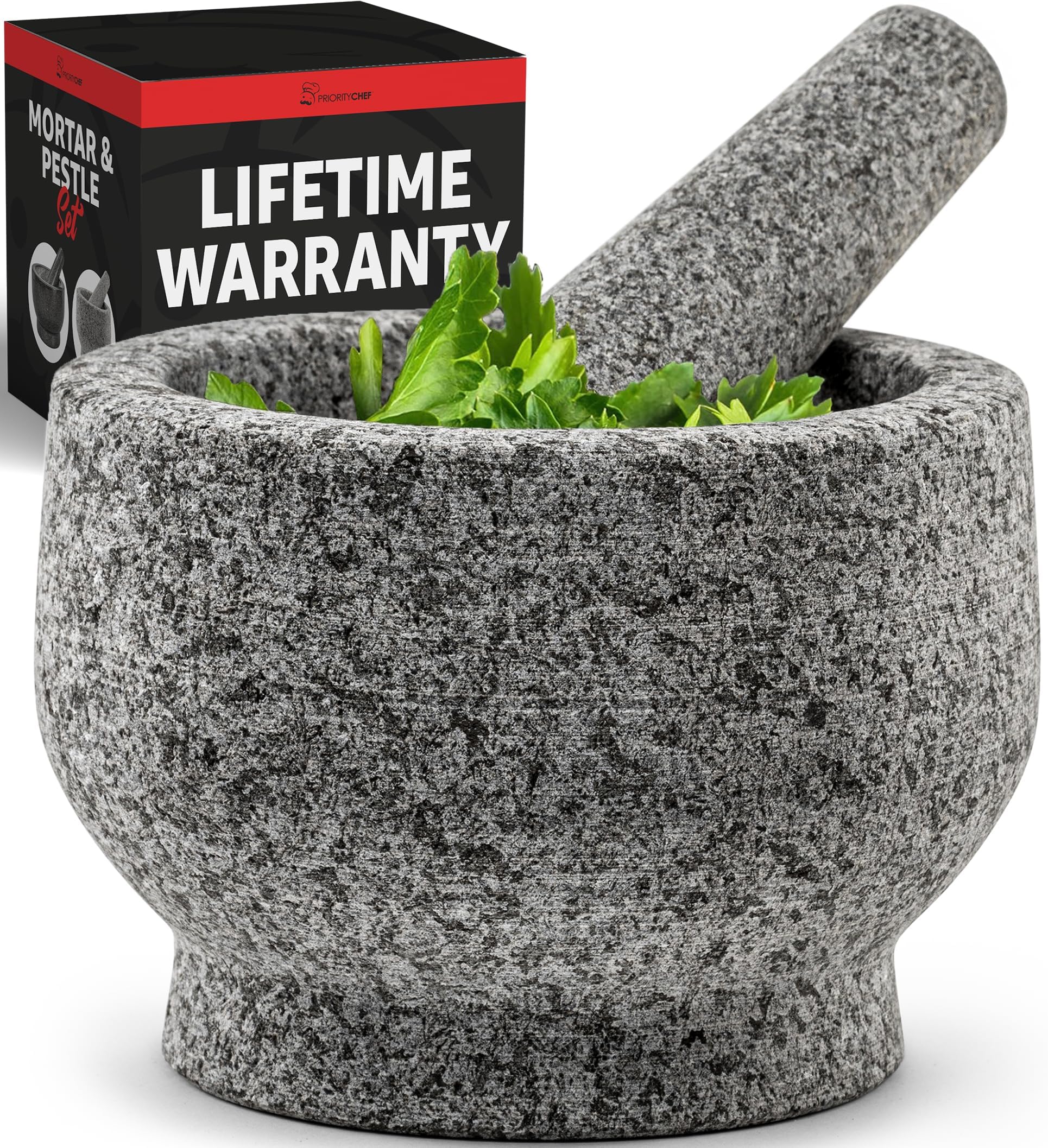 PriorityChef Mortar and Pestle Set - 100% Natural 2 Cup Unpolished Granite - Grind, Crush & Mash Spices and More - Easy to Use & Clean - Solid Stone Mortar and Pestle Large