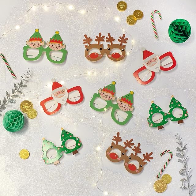 On The Wall Christmas Party Photo Prop Fun Glasses - Santa, Elf, Rudolph, Christmas Tree