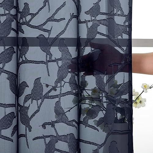 Miniatura 4 de OVZME Anji Bird - 2 paneles de cenefas traslúcidas de cocina para ventanas de 14 pulgadas de largo, cortinas clásicas con bolsillo para barra de