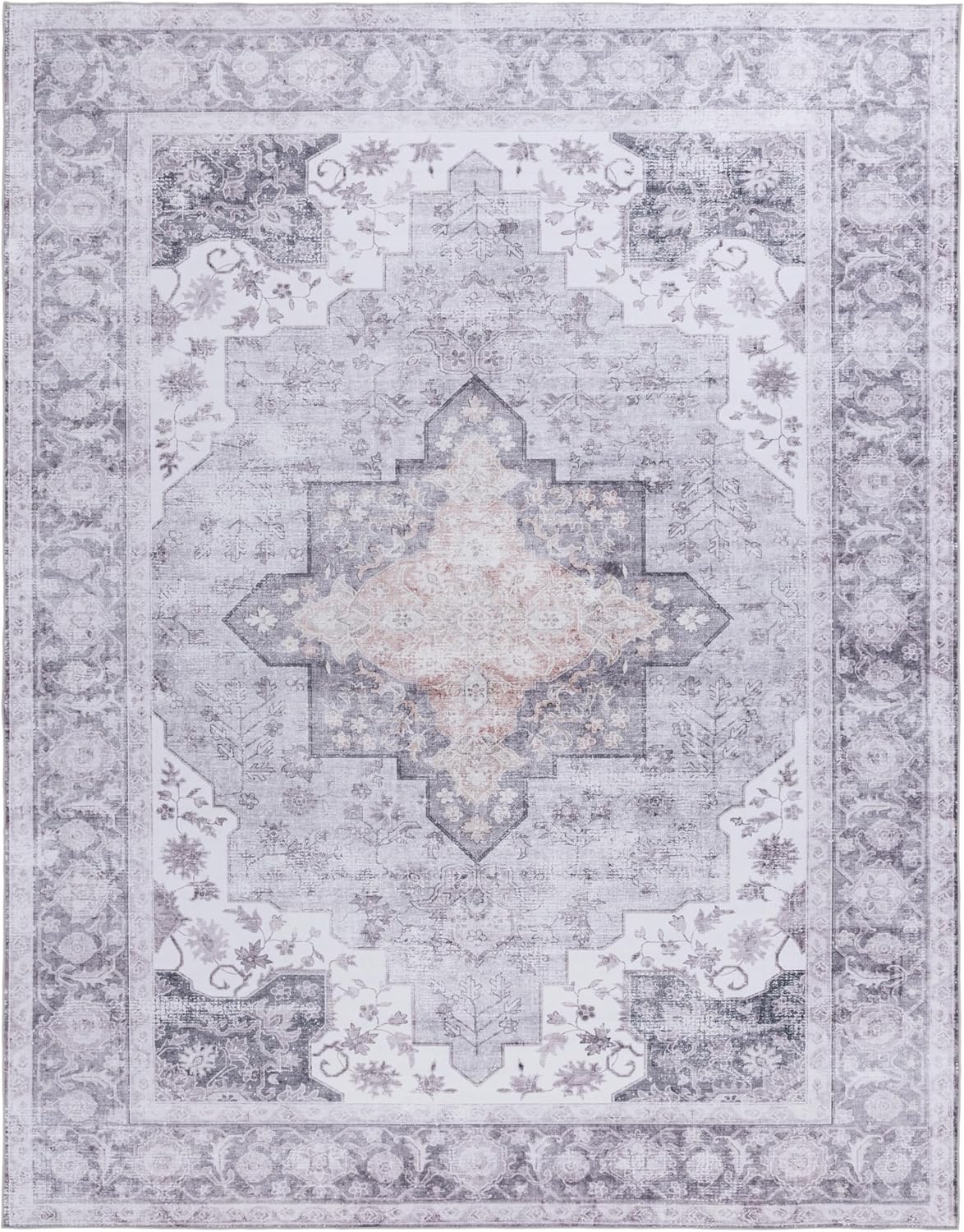 SAFAVIEH Washable Rug Tucson Collection - 8' x 10', Light Purple & Sage, Slip Resistant & Easy to Clean, Ideal for Living Room, Bedroom, Dining Space (TSN105W)