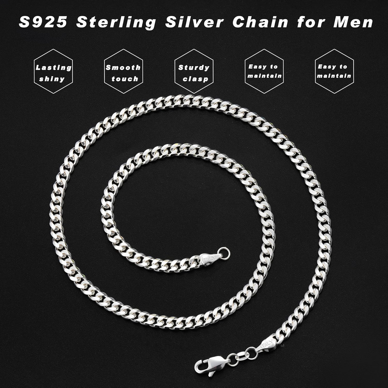 Valentines Day Gifts for Him, 925 Sterling Silver Over 3.5mm/5mm/7mm Diamond Cut Cuban Link Chain Silver Chain for Men Jewelry 18 20 22 24 26 Inch - Image 4