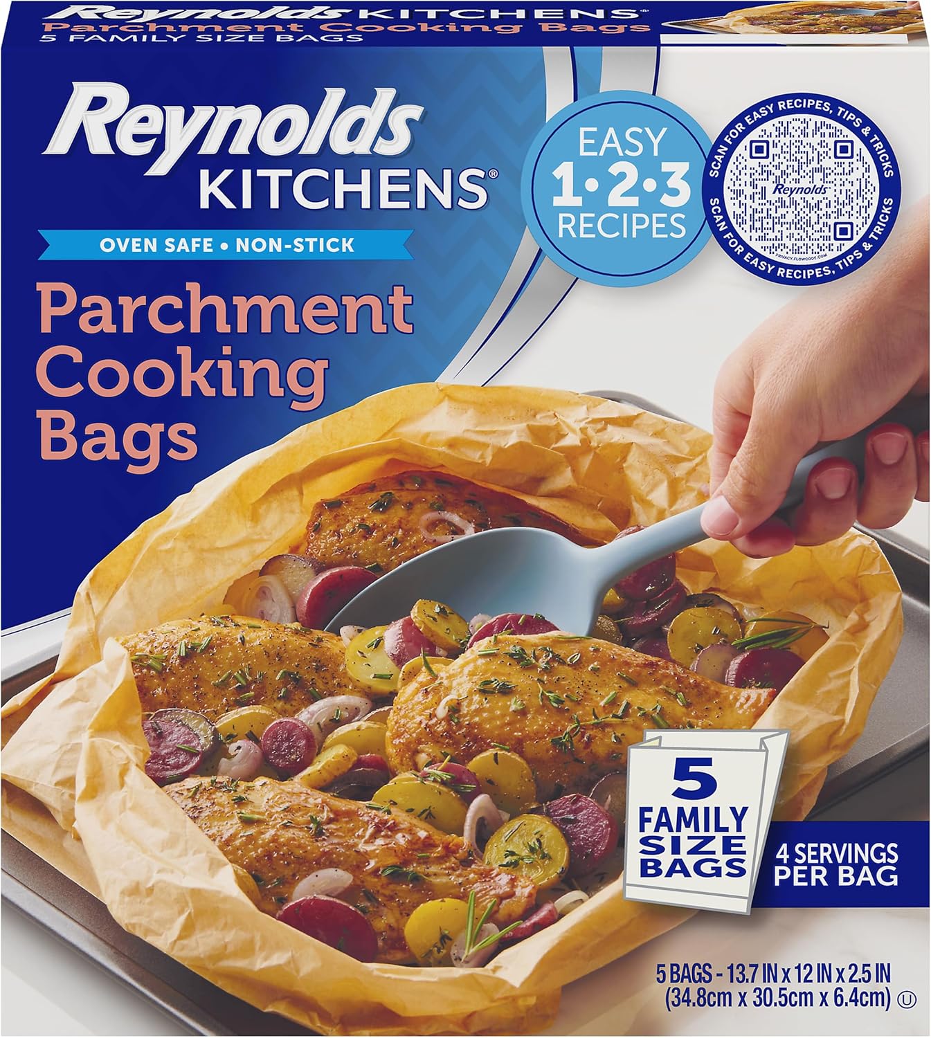 Reynolds Kitchens Parchment Cooking Bags, Family Size, Non-Stick, 5 Pack