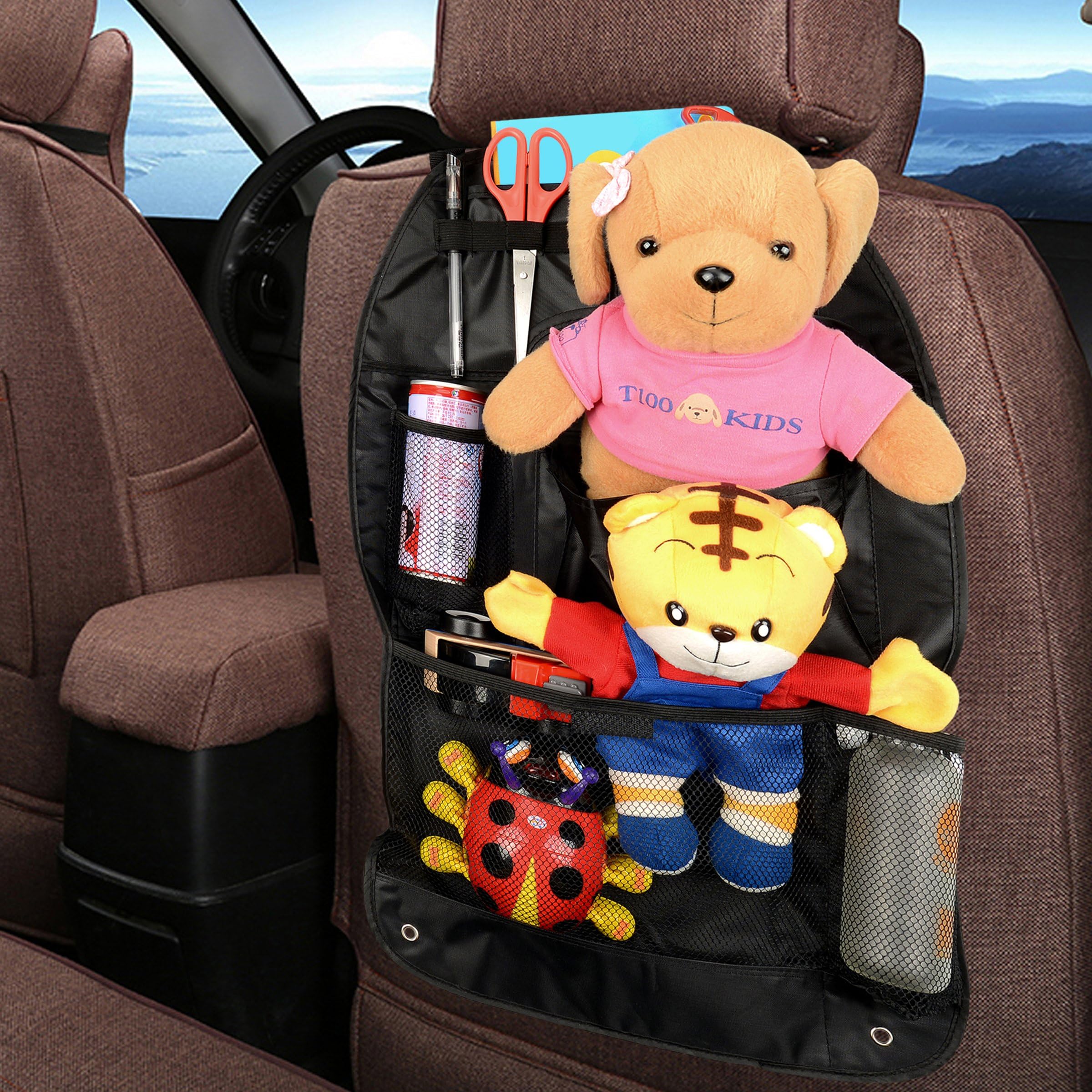 Autofay Backseat Car Organizer FREE GIFT Traveling With Kids eBook | Eco Friendly Material |Must Have For Baby Travel Accessories And Kids Toy Storage-Black (2 Pack)