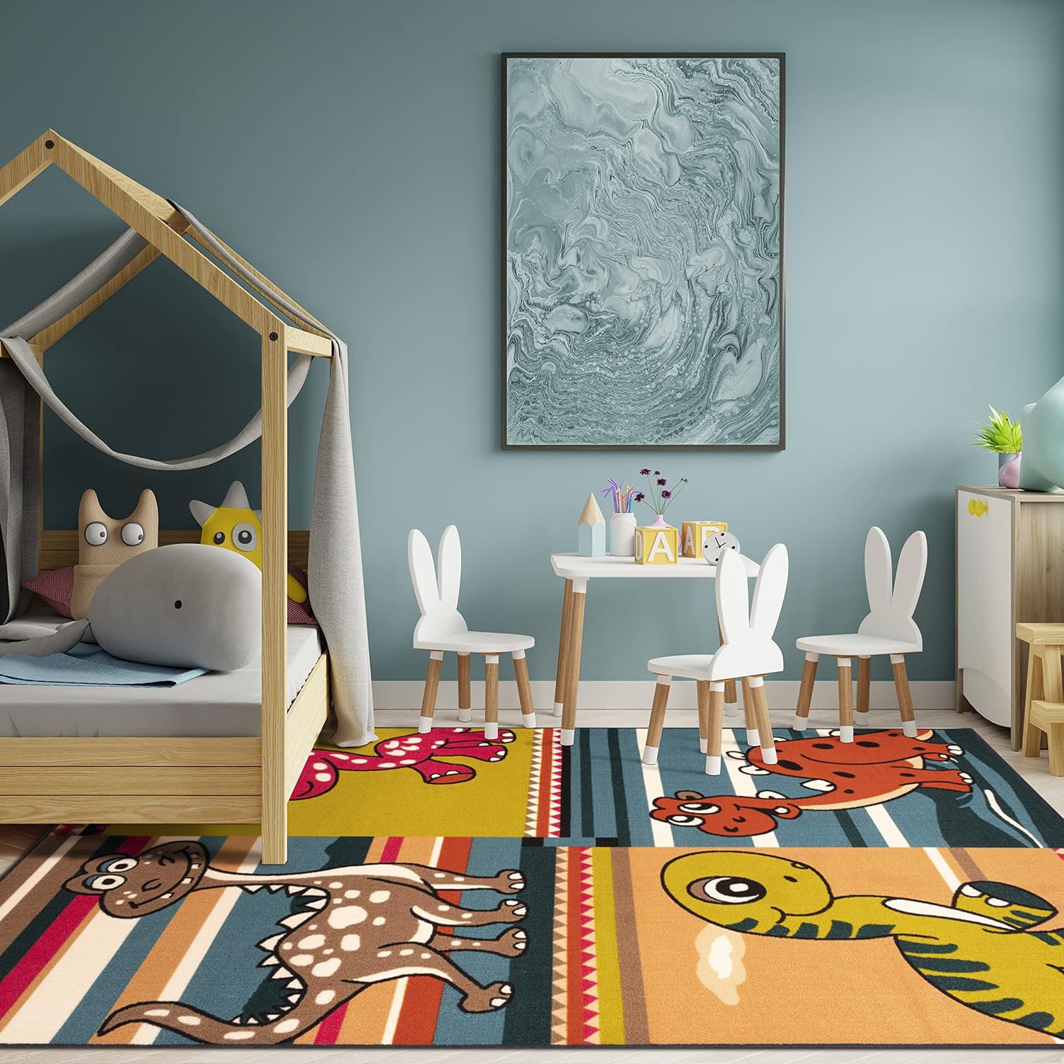 BNM Small Indoor Area Rug, Washable, Non-Skid Foam Backing, Floor Decor for Playroom, Living Room, Bedroom, Entryway, Classroom, Nursery, City Cruising Kids Indoor Area Rug, 4' x 6', Black