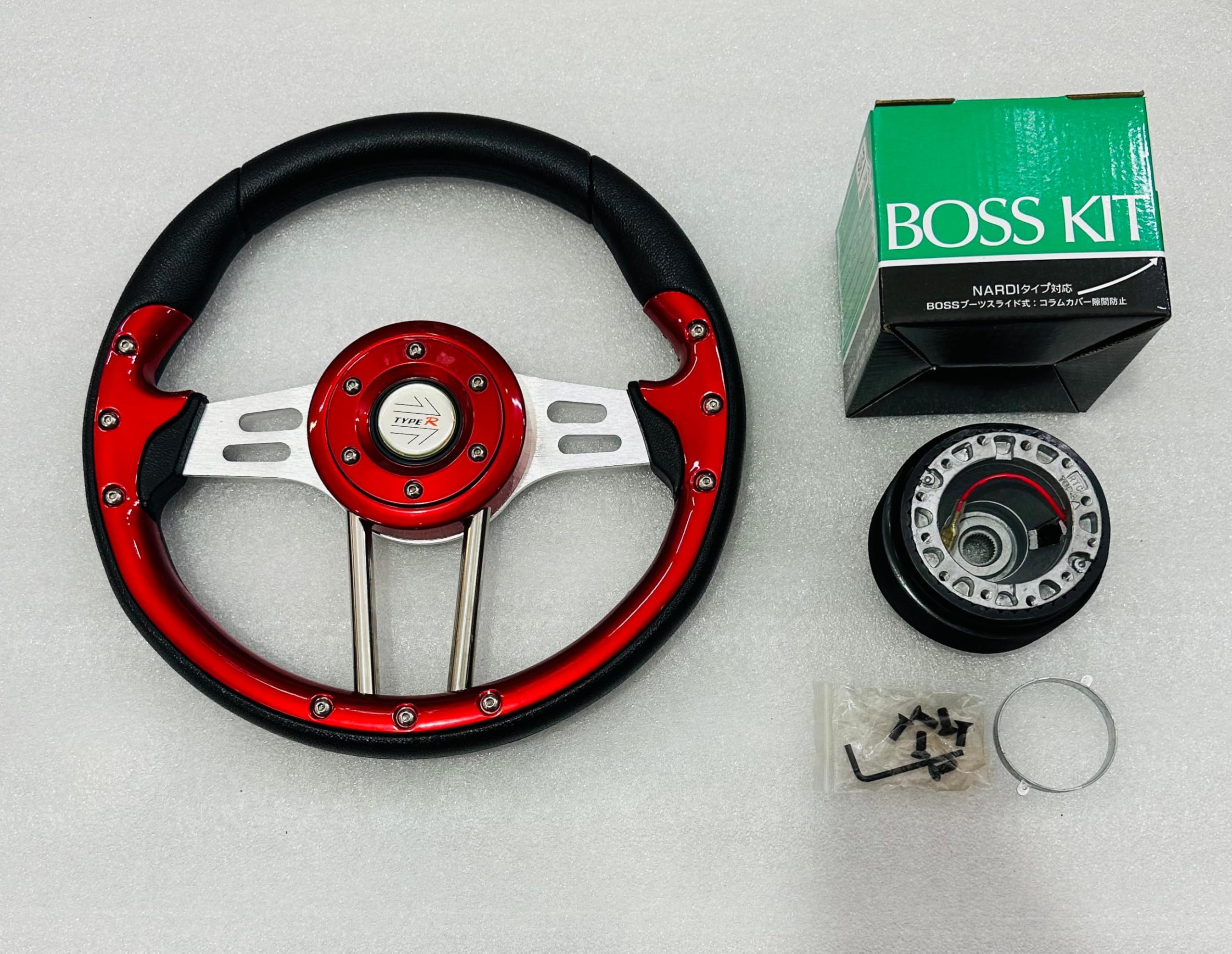 TYPE-R RED STEERING 13 inch TRACTOR STYLE Universal Steering Wheel for Sports Car Look Rally Race Off Road with HUB Free.