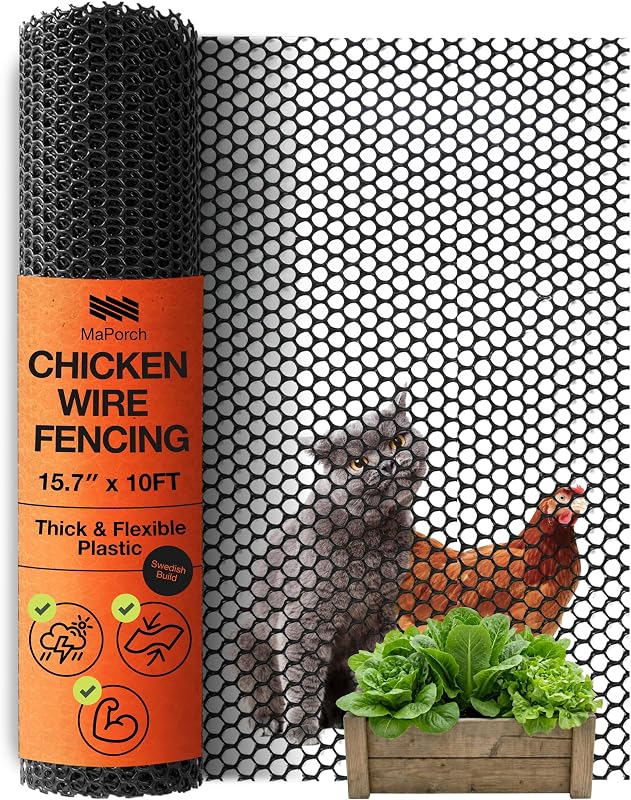 Plastic Chicken Wire Fencing, Garden Fence, Animal Barrier Mesh 1pk | 15.7" x 10ft - Cat Netting Balcony - UV Resistant Garden Netting - Plant Protectors from Animals - Rabbit & Dog Fence - Black