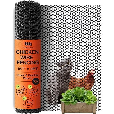 Maporch Plastic Chicken Wire Fencing for Pet Protection - 15.7" x 10ft, Black HDPE Mesh - Garden Fence Animal Barrier for Dogs, Cats and Rabbits (1-Pack)