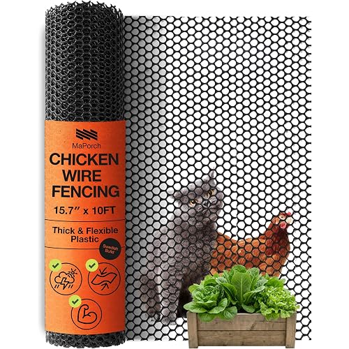 Maporch Plastic Chicken Wire Fencing for Pet Protection - 15.7" x 10ft, Black HDPE Mesh - Garden Fence Animal Barrier for Dogs, Cats and Rabbits (1-Pack)