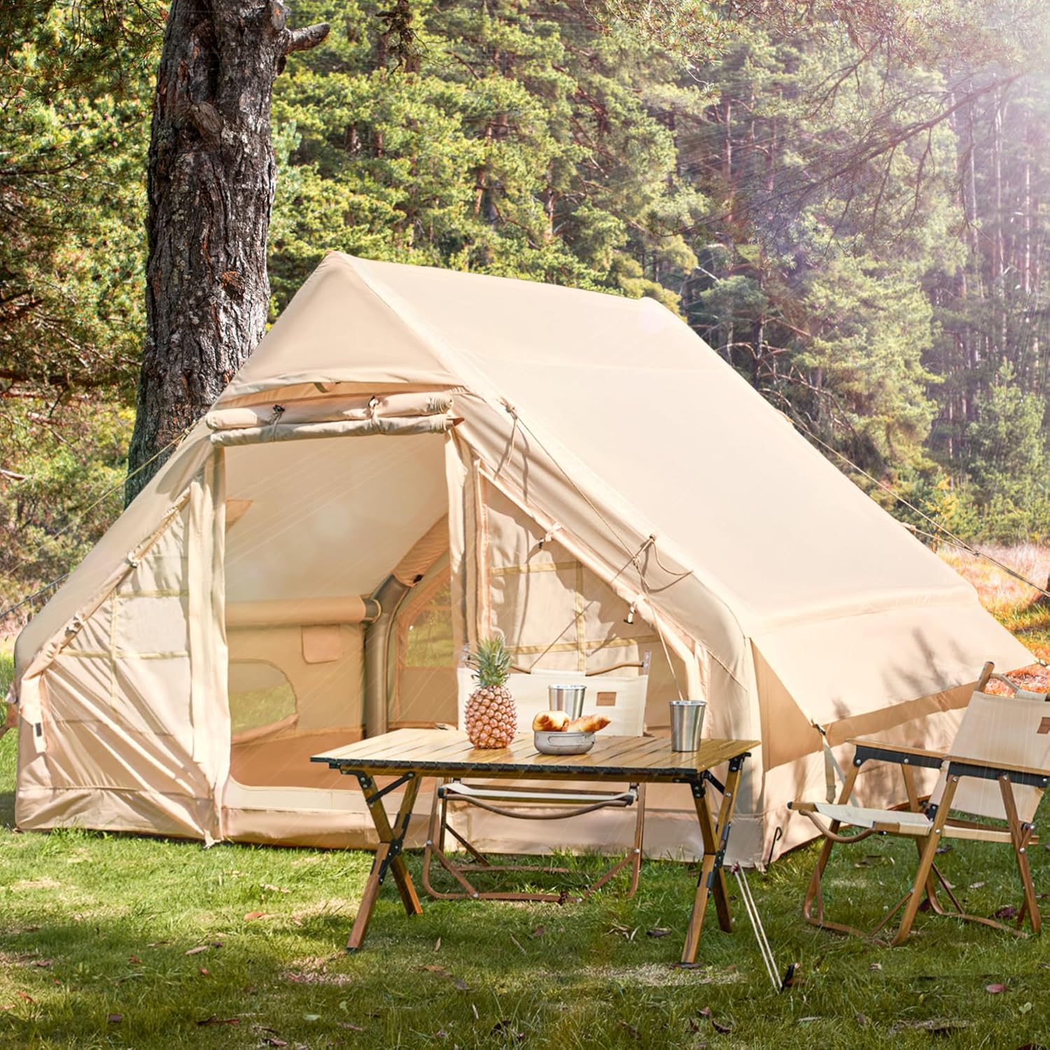 YOLENY Inflatable Camping Tent for 4-6 Person, Easy Setup Portable Water-Resistant Cabin Tent with Mesh Windows & Pumps