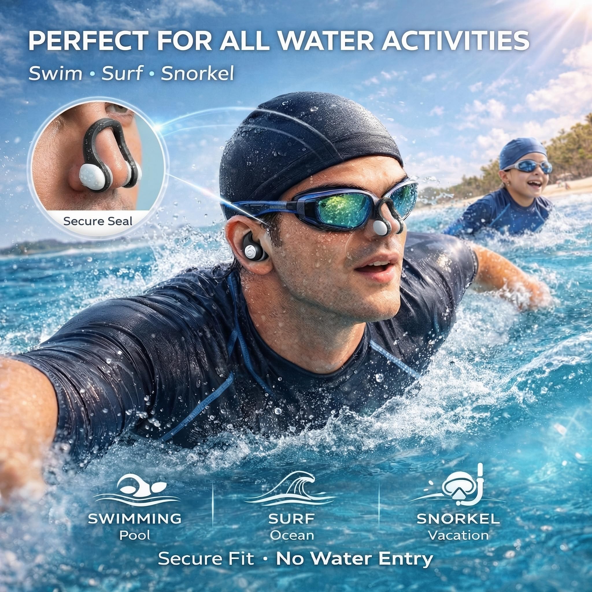 Pinzas para la nariz para nadar con tapones para los oídos, 9 unidades, clip nasal de silicona, tapones para los oídos flotantes, para niños y adultos, pinza nasal impermeable para natación