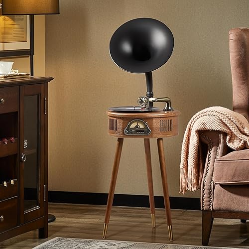 Miniatura 10 de HZLSBL Gramófono vintage con salida Bluetooth, tocadiscos vintage, tocadiscos retro para discos de vinilo de 7, 9, 12 pulgadas, 3 velocidades, alta