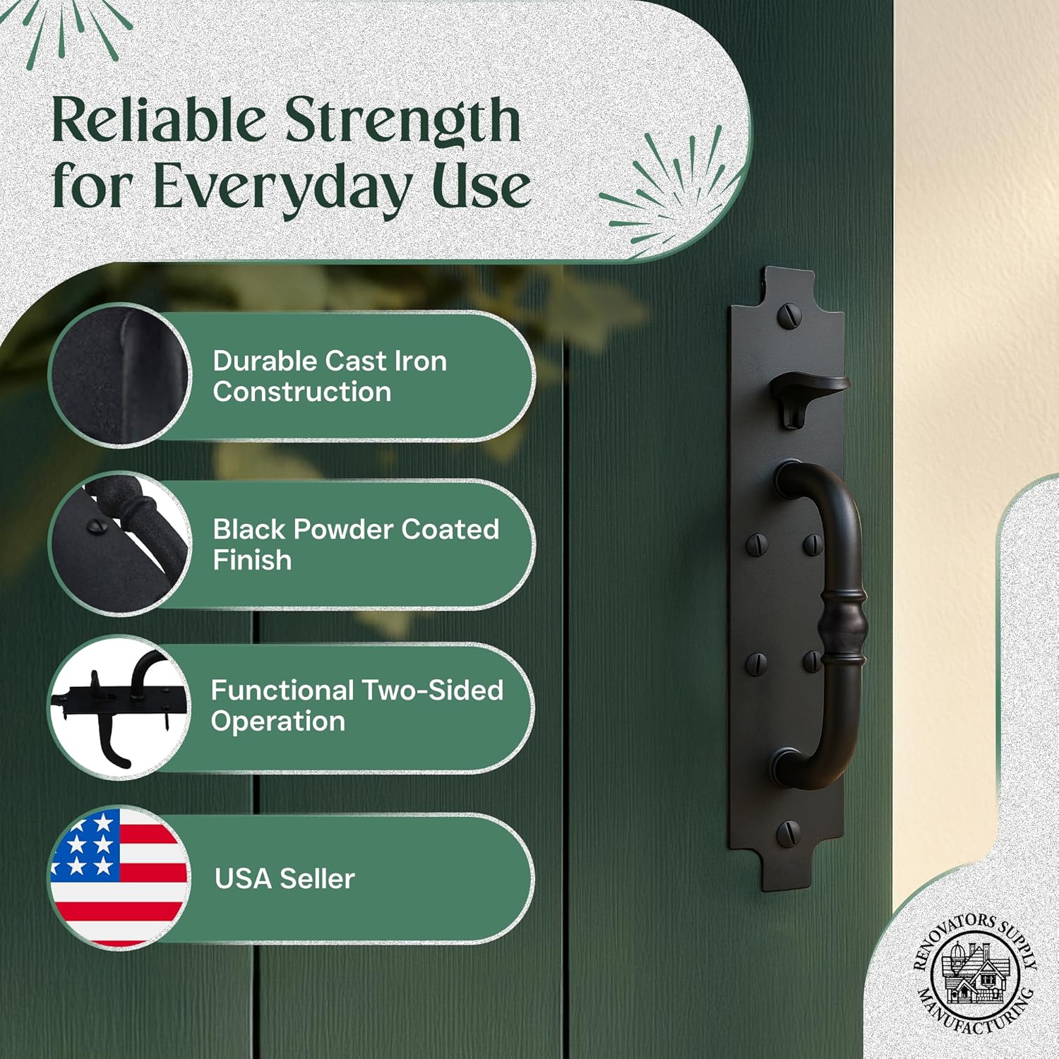 Black Cast Iron Norfolk Door Latches Traditional Gate Or Door 8" Tall Thumb Latches Black Powder Coated Two Sided Gate Latch Locks with Mounting Hardware | Renovators Supply Manufacturing