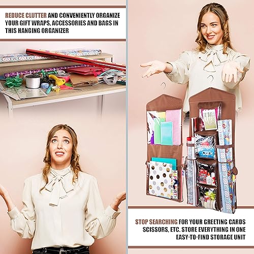 Miniatura 6 de Regal Bazaar Bolsa de regalo colgante de doble cara y organizador de papel de regalo (marrón)