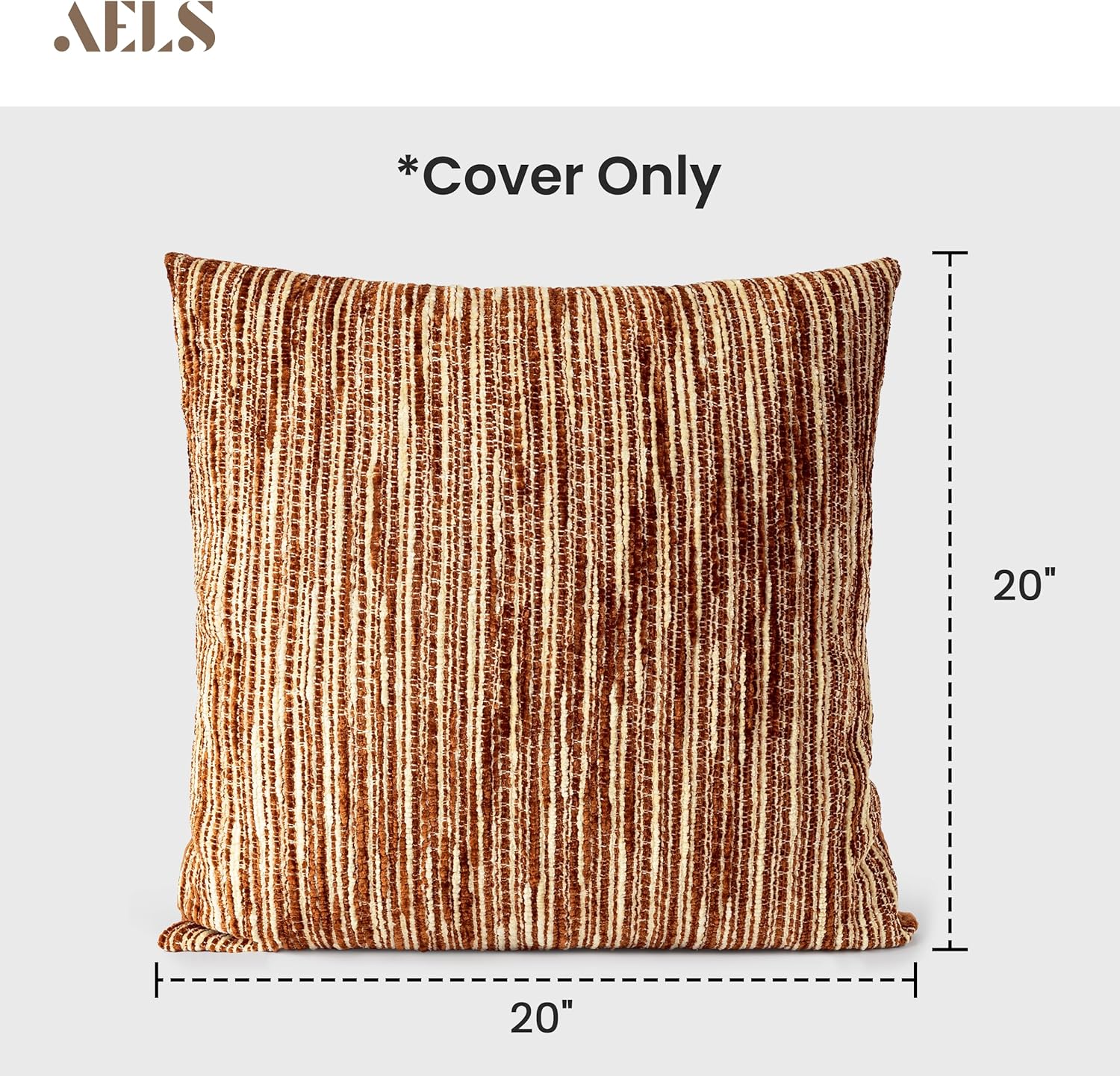 AELS 20x20 Decorative Farmhouse Throw Pillow Covers, Chenille Striped Pillow Case, Set of 2, Boho Textured Cushion Cover for Sofa Couch Living Room (Cover ONLY), Rust - Image 2