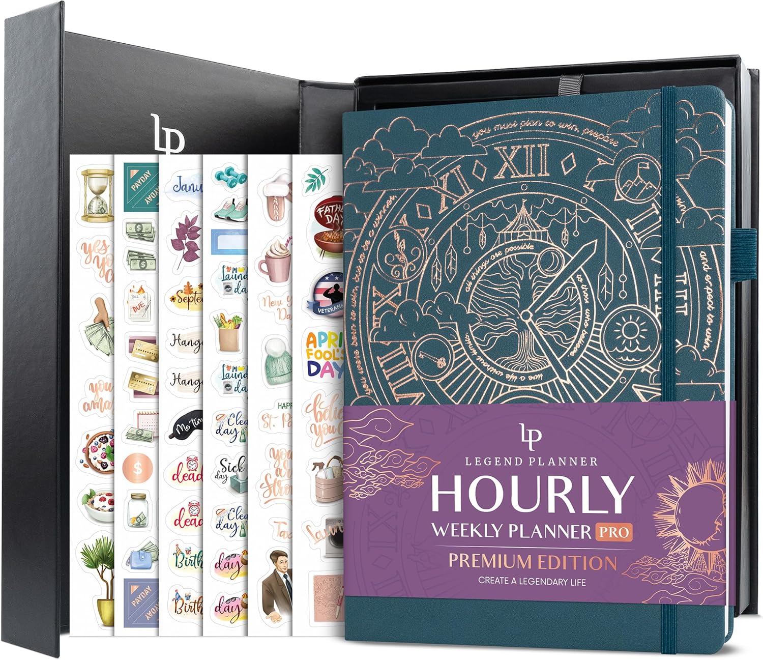 Legend Hourly Planner PRO Premium  Undated Schedule Planner with Time Slots  Weekly, Monthly & Daily Personal Organizer, A4 (Dark Teal)