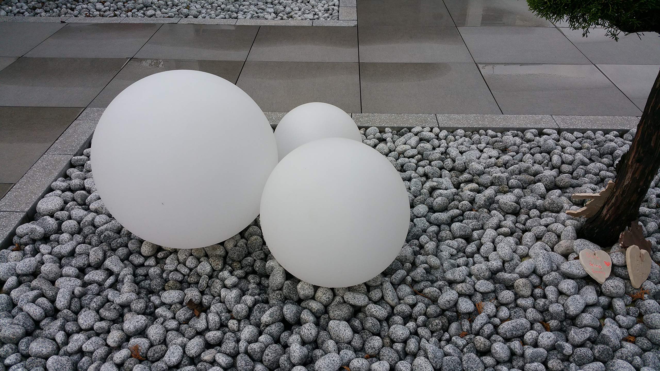 Trango 2er Set 200 Gartenkugel Leuchte IP44 Kugelleuchte 20cm ? in Weiß *GARDEN* mit je 5m Kabel & je E27 Fassung geeignet für LED Lampe Kugellampe Gartenleuchte Außenlampe ohne Leuchtmittel
