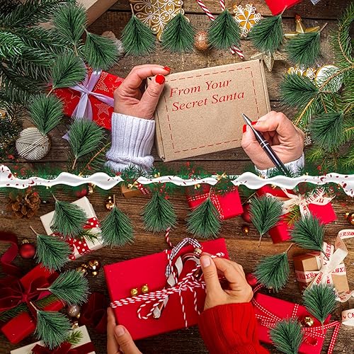 Miniatura 4 de Lyrow 300 agujas de pino verde artificiales, ramas de 4 x 3 pulgadas, pequeñas ramitas de pino falsas para árbol de Navidad, tallos verdes,
