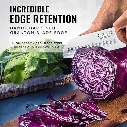 Miniatura 4 de Cutluxe Santoku - Juego de cuchillos de cortar de 5 y 7 pulgadas, cuchillo de cocina multiusos, acero alemán forjado de alto carbono, espiga