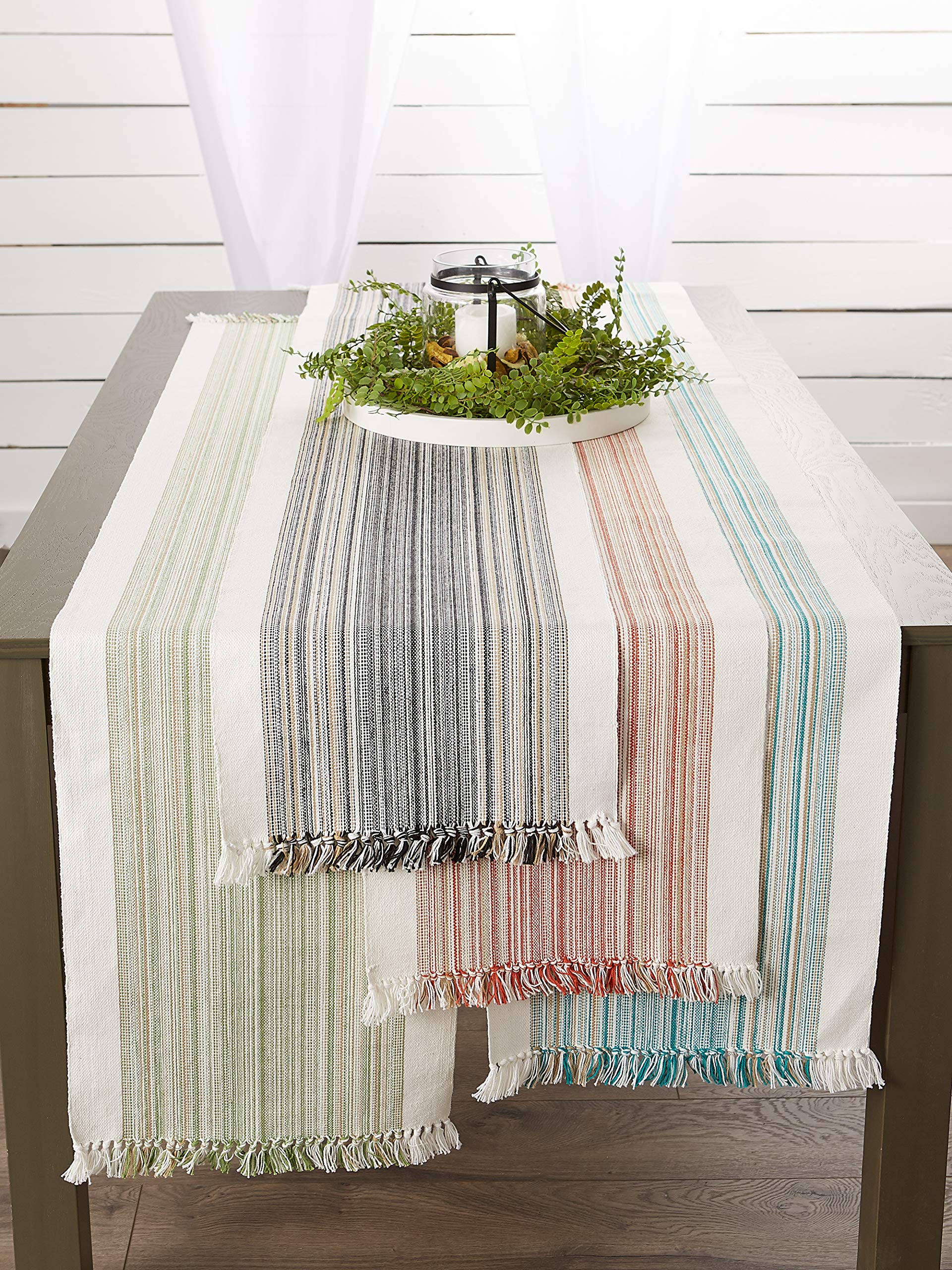 DII Fringed Stripe Tabletop, Table Runner, Cotton, Thyme, 14x72, 14x72" - Image 4