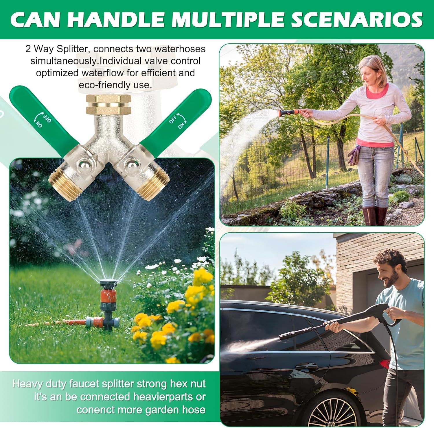 Love is War Hose Splitter 2 Way, High-flow Brass Garden Hose Splitters, Dual Water Rv Hose Bib Splitter, Heavy Duty Faucet Splitter, Outdoor Hose Connector, With Shut Off Y Valve 3/4 Inch Ght Thread.