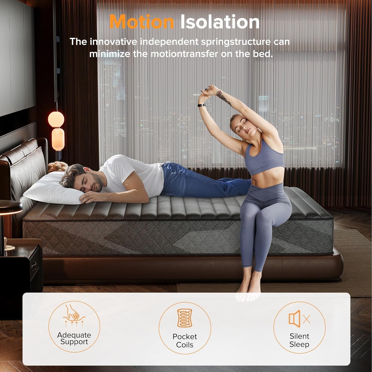 Illustration of motion isolation in a mattress