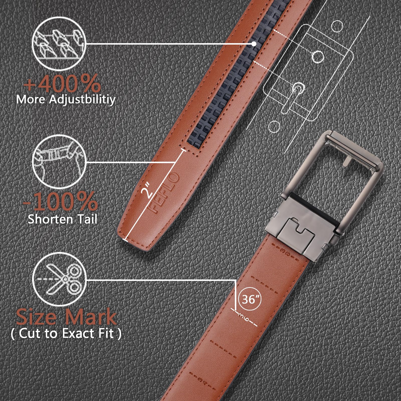 FEFLO Cintura Uomo, Cintura Pelle con Fibbia Automatica cricchétto, Larghezza 35 mm,Taglia Regolata, Adatto per abbigliamento da lavoro e casual