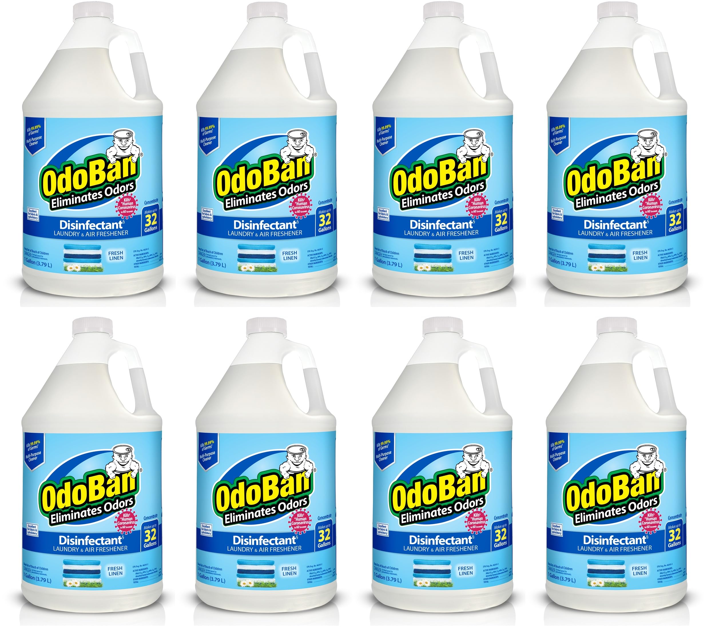 OdoBan Disinfectant Concentrate and Odor Eliminator, Made in the USA, Fresh Linen Scent, 8 Gallons