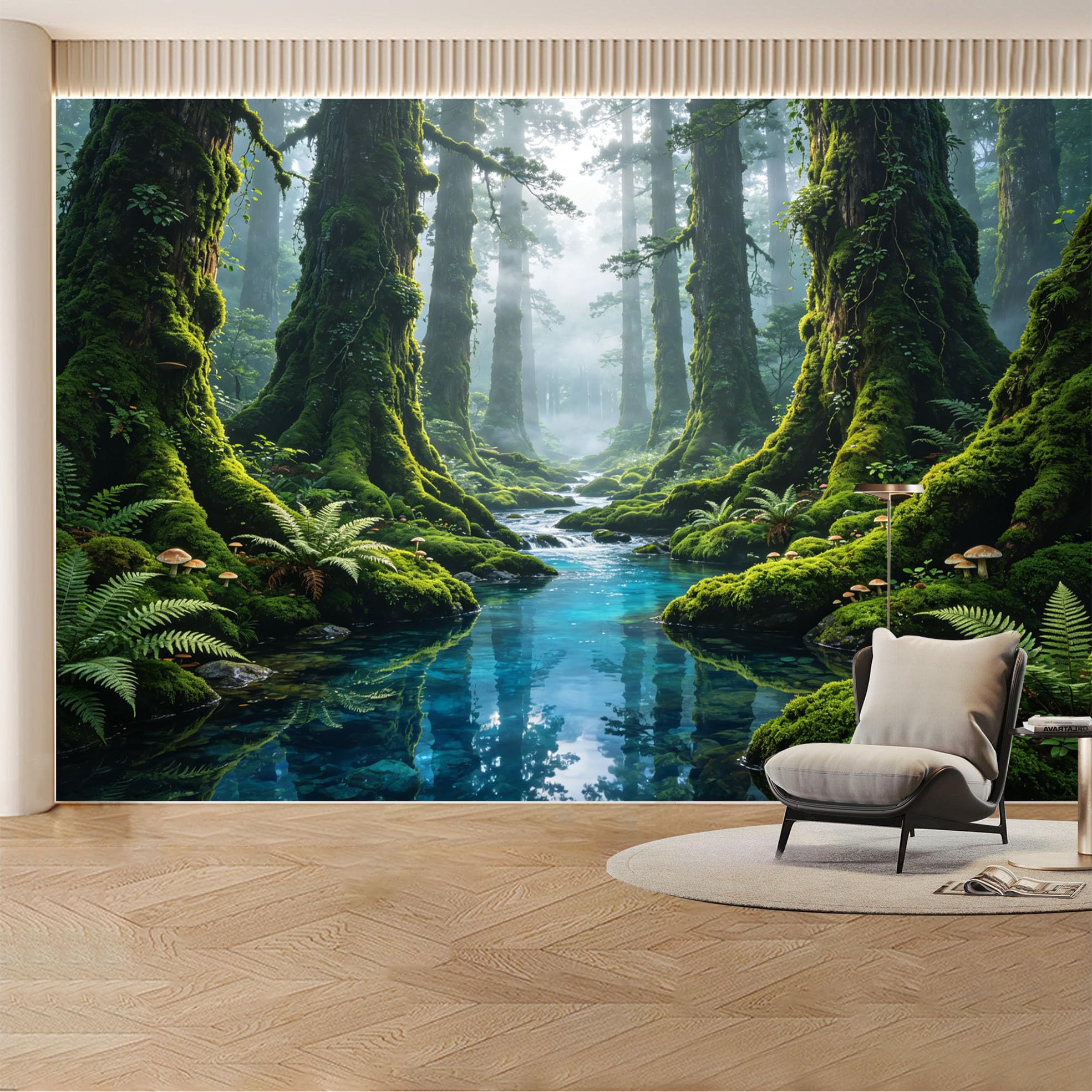 Kayorowalls Bh20260620068 Custom Wall Mural Wallpaper Forest Stream Landscape Nature 3D Effect Wall Decor Mural Design Misty Nordic Style Removable Selfadhesive Large Photo For Living Room， Bedroom， Office