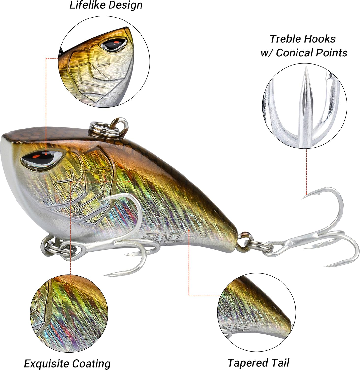 RUNCL ProBite Lipless Crankbait, Vibe Cranks 1/4oz 3/8oz 1/2oz 5/8oz, Hard Fishing Lures - Lifelike Design, Loud Rattles, Precise Weighting System, Tight Wobble Action : Sports & Outdoors