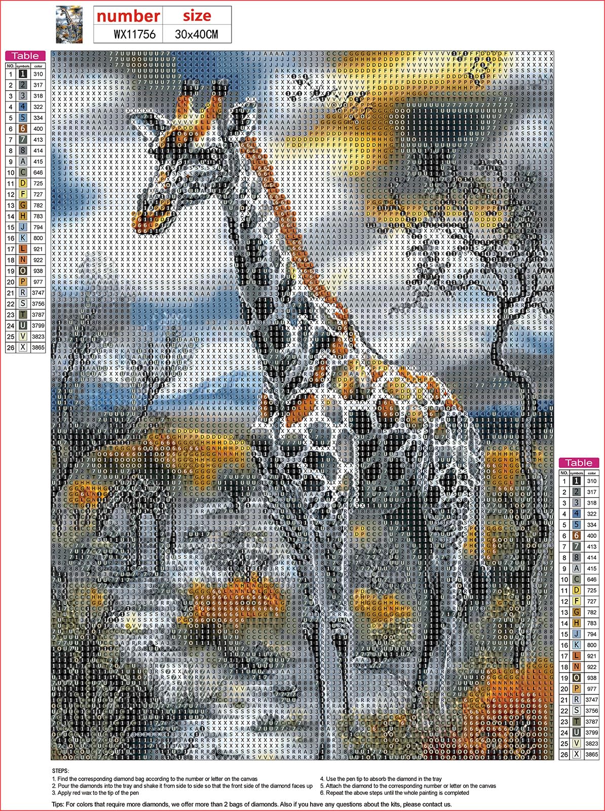 Kit De Peinture Au Diamant 5D Girafe - DIY - 45x60 Cm