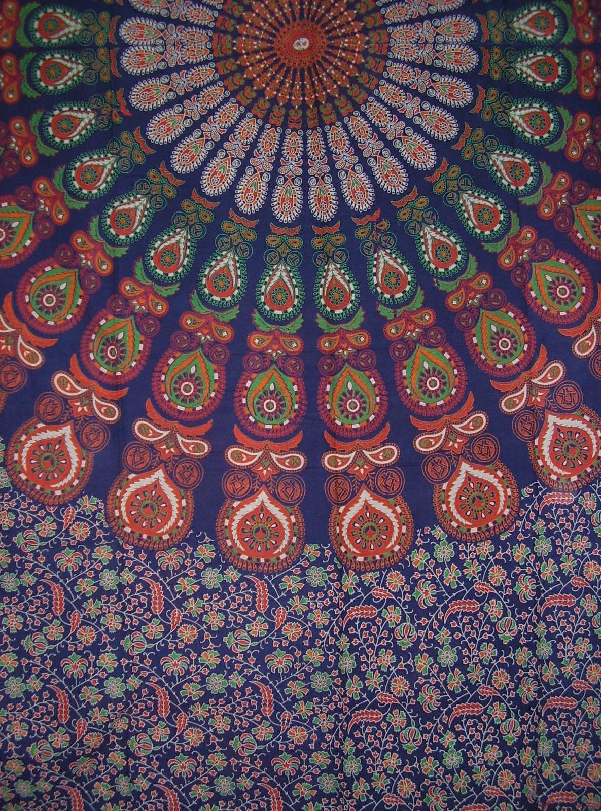 India Arts Sanganeer Indian Tapestry Cotton Bedspread 110" x 110" King Multi-Color