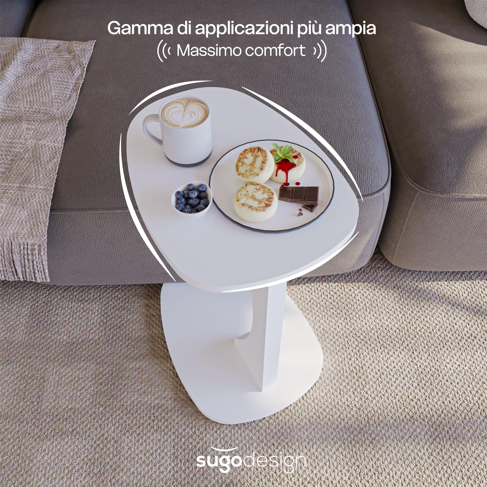 sugodesign Tavolino da salotto con ruote, piccolo tavolino a forma di C in stile bianco, piccolo tavolino da salotto ideale per computer portatili, tazze – Norma