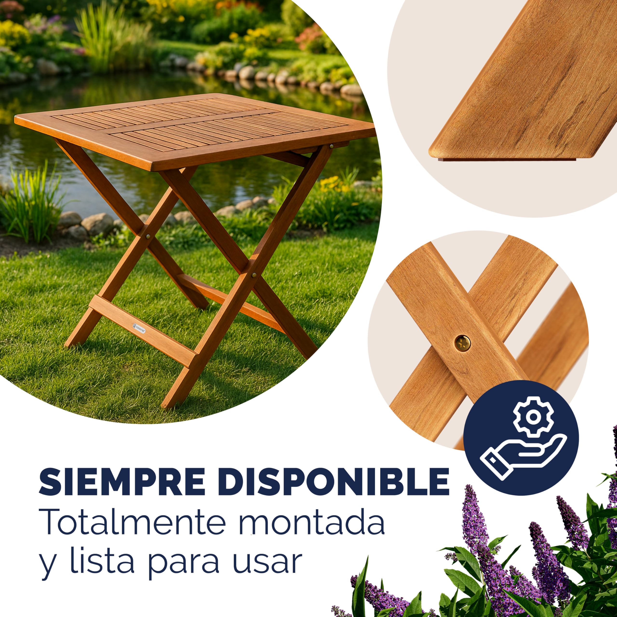Mesa De Jardín De Madera De Acacia 120x70x74 Cm - Ovalada, Plegable, Ideal Para Terraza Y Exterior