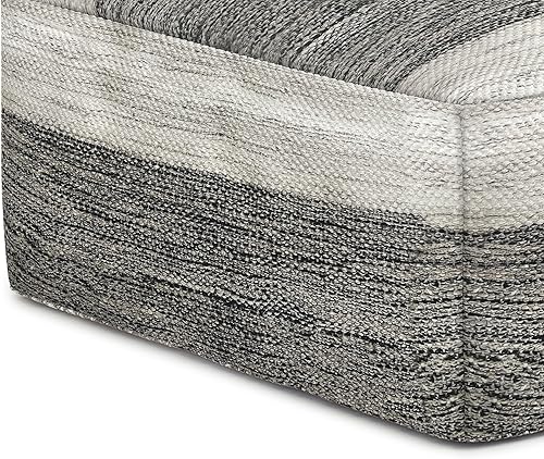 Miniatura 4 de SIMPLIHOME Mathis Puf cuadrado bohemio tejido para exterioresinteriores en poliéster PET reciclado gris y blanco, para sala de estar, dormitorio y