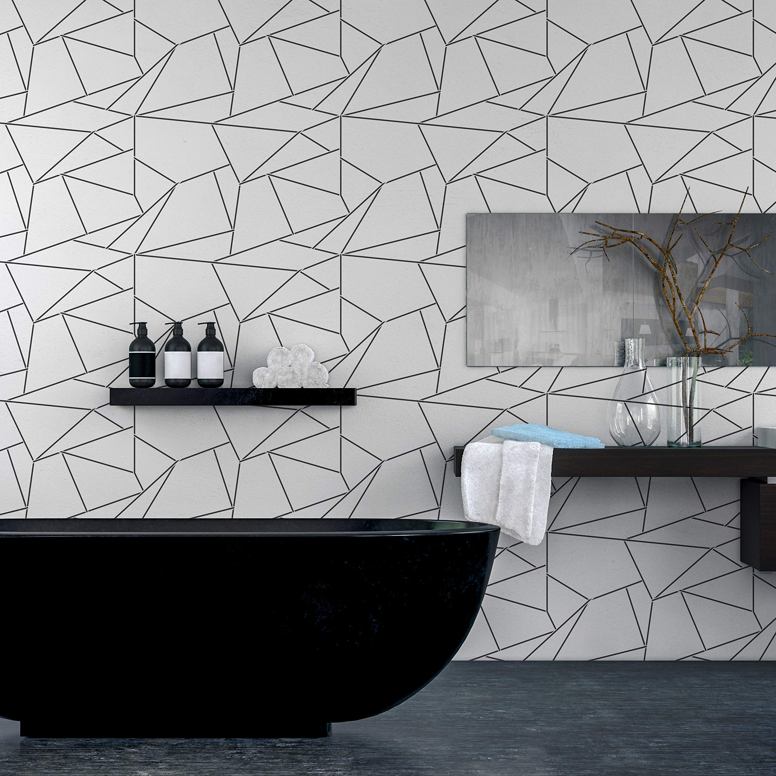 NAKLEO Pochoir Mural pour Peinture Grand Format 59x95cm, Modèle Répétitif en Plastique, Réutilisable, Lignes Triangle Figure Art Deco Géométrique, DIY Bricolage Artisanat Décoration a Peindre
