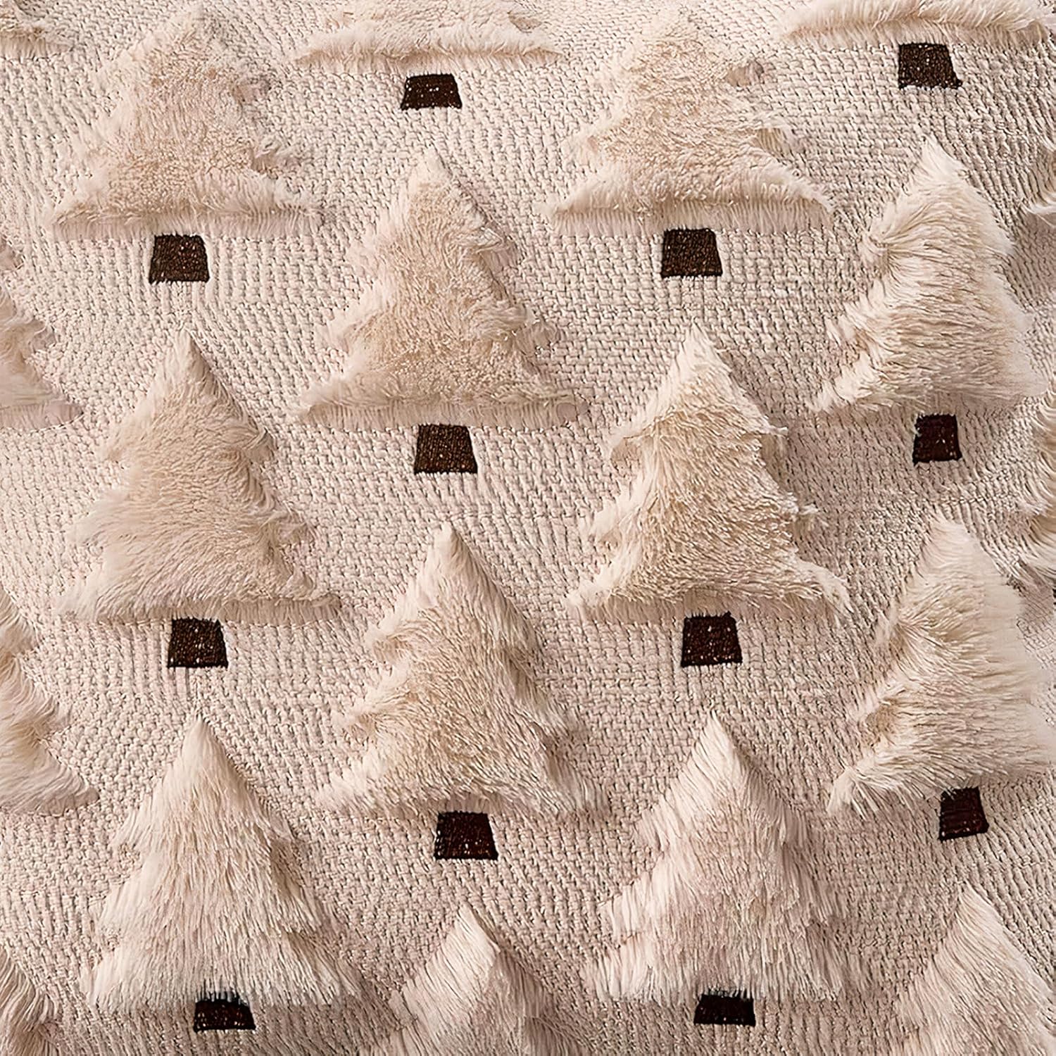 Christmas Throw Pillow Covers 20x20 inch Set of 4, Beige Xmas Tree Holiday Winter Living Room Soft Fluffy Plush Faux Fur Wool Decorations for Sofa Couch Bed