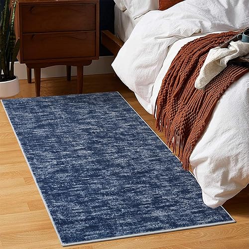 Small Entryway Rug 2x3 Bath Rug Contemporary Area Rug Modern Solid Indoor Throw Carpe Machine Washable Non-Slip Low-Pile Area Rug for Living Room Bedroom Laundry, 2' x 3' Blue