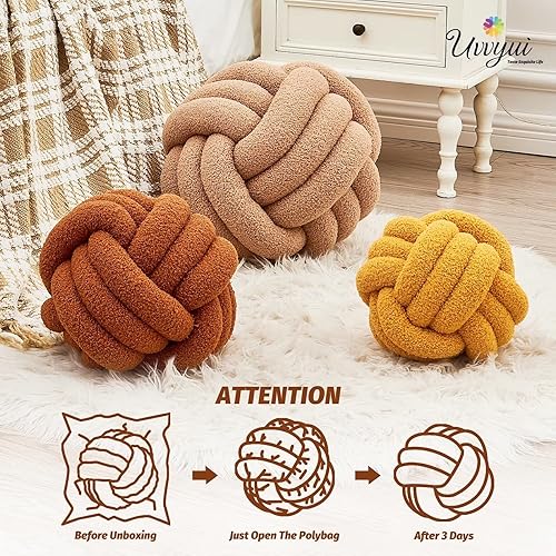 Miniatura 81 de Uvvyui Bola de almohada de nudo, almohadas decorativas suaves para el hogar, almohada redonda, almohada de felpa anudada hecha a mano, cojín redondo