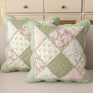 vctops Spring Set of 2 Quilted 100% Cotton Boho Throw Pillow Covers 18