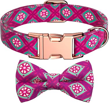 Adjustable Soft Cotton Bow Tie Collar with Metal Buckle, Detachable Bow Tie for Small Medium Large Dogs Red, XL